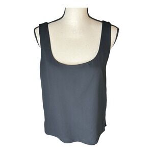 Niteline Della Roufogali Size 10 Silk Sleeveless Top/Tank BLACK Lined Scoop Neck